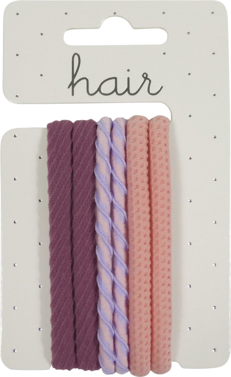 Nylon Elastiek Fantasie Model - Paars/Lila/Zalm - 6 stuks