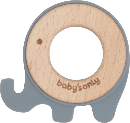Baby's Only Houten baby bijtring - Bijtspeeltje olifant - Grijs - Baby cadeau