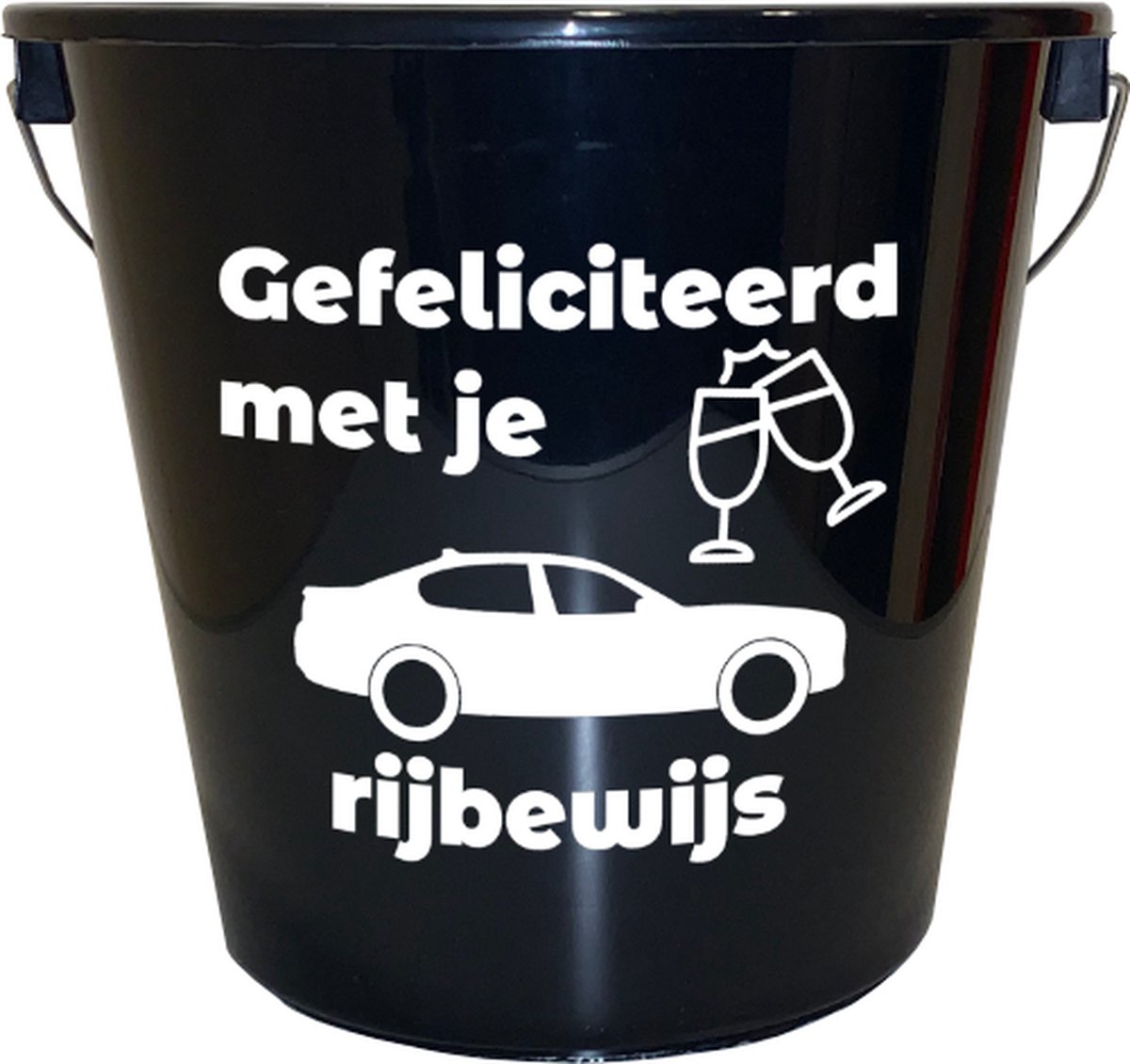 Goedkoopste Emmer - 5 liter - zwart - met tekst Gefeliciteerd met je autorijbewijs – Cadeau – Geschenk – Gift – Kado – Surprise