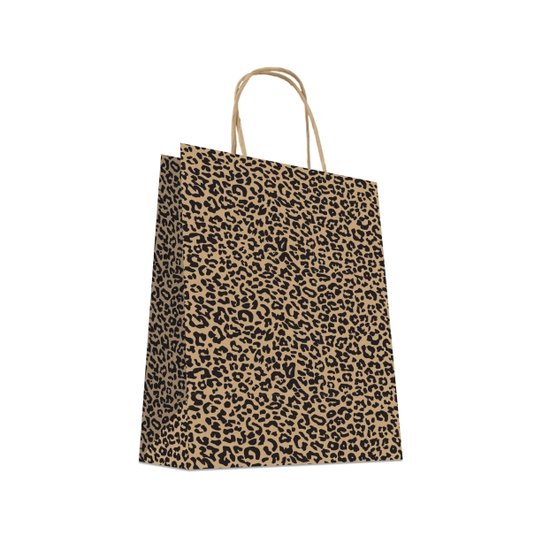Papieren Draagtassen - Panter print - 25 Stuks - (24x12x31cm) - papieren tassen kraft - met gedraaide handvatten