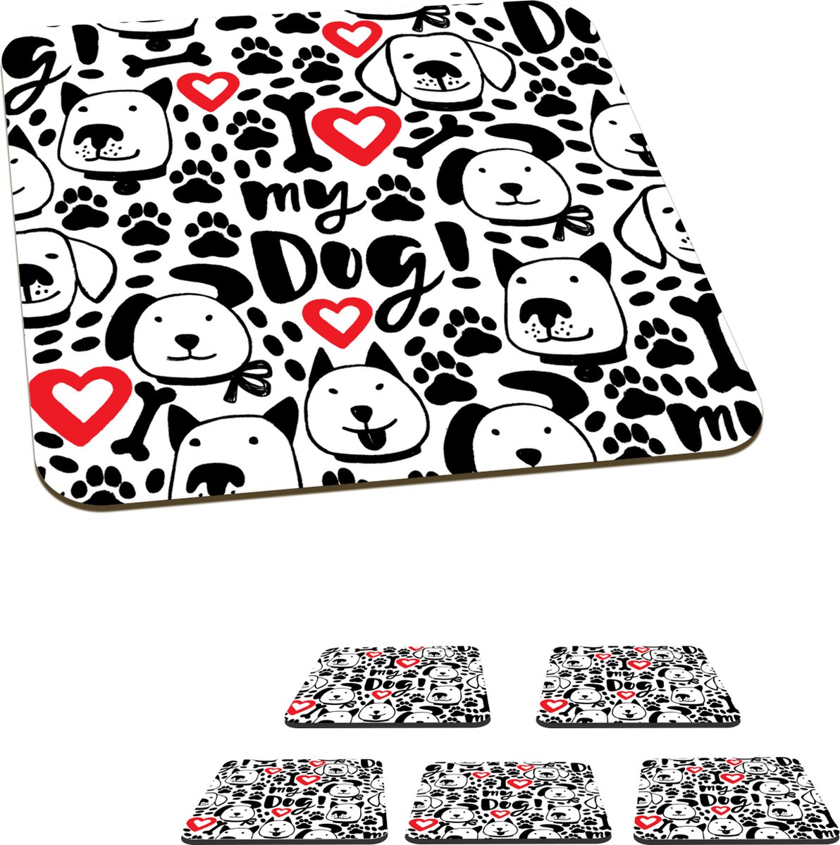 Onderzetters voor glazen - Patronen - Hond - Quote - Jongens - Meisjes - Kinderen - Kids - 10x10 cm - Glasonderzetters - 6 stuks