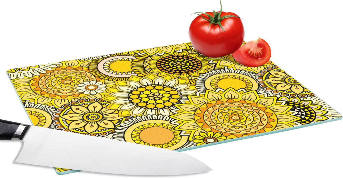 Glazen Snijplank - 28x20 - Zonnebloem - Patronen - Geel - Snijplanken Glas
