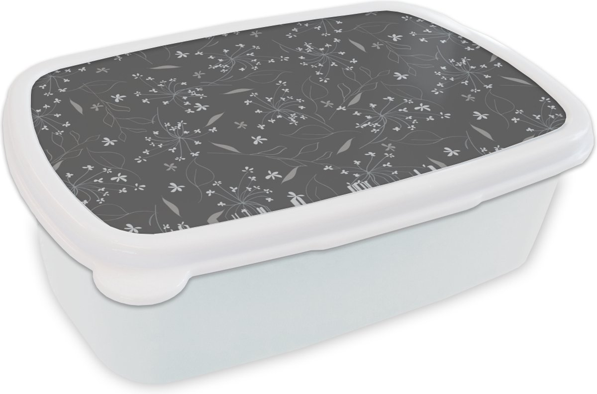 Broodtrommel Wit - Lunchbox - Brooddoos - Bloemen - Wit - Patronen - 18x12x6 cm - Volwassenen