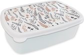 Broodtrommel Wit - Lunchbox - Brooddoos - Bladeren - Bloemen - Design - 18x12x6 cm - Volwassenen