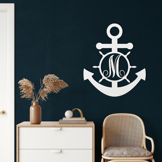 Wanddecoratie | Anker / Anchor  decor | Metal - Wall Art | Muurdecoratie | Woonkamer |Wit| 70x90cm