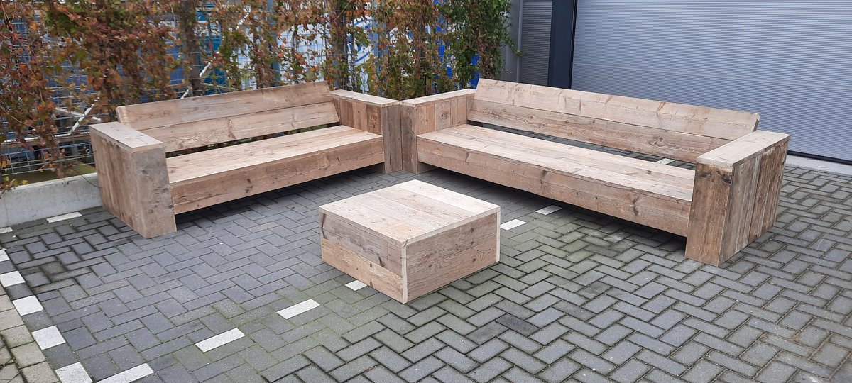 Loungeset ''Garden XL Luxe '' van Gebruikt steigerhout - 285x345cm - 7 persoons