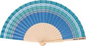 Spaanse waaier - handwaaier - katoen/grenen - 23 x 3 cm - blauw (98)