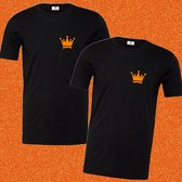 Koningsdag shirt set twee stuks-Dames Heren-Set King en Queen 01-Maat L