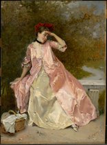 Kunst: Raimundo de Madrazo y Garreta, Woman with a Picnic Basket, c. 1890, Schilderij op canvas, formaat is 40X60 CM