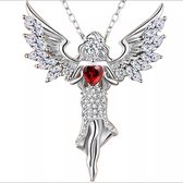 Akyol - Zilveren ketting - ketting met een kruis - ketting met een hanger - ketting - engelen vleugels - zilver - collier - accessoires - sieraden -  rood hartje - mannen ketting -