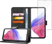 Geschikt voor Samsung A53 5G Book Case Hoesje - Screenprotector - Flip Portemonnee Zwart met Screen Cover Tempered Glas