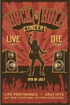 Wandbord - Rock And Roll Concert Live Fast Die Young - 20x30cm