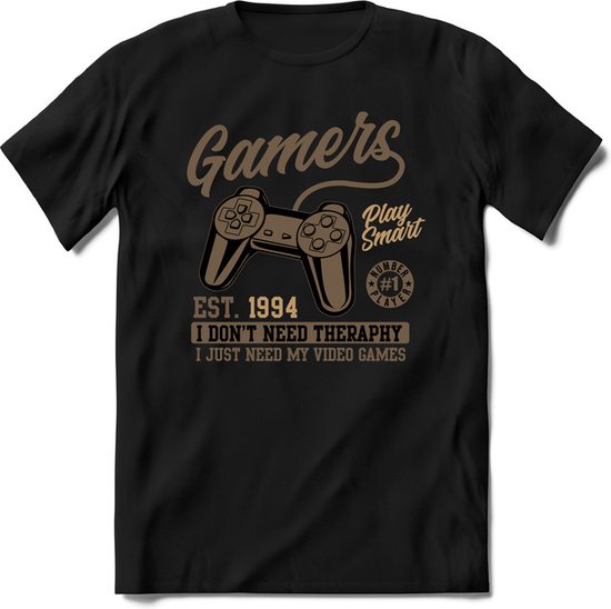Gamers play smart | Gaming kado T-Shirt heren - dames | Bruin | Perfect game pc cadeau shirt | Grappige console spreuken - zinnen - teksten Maat L