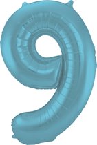 Folieballon 9 jaar metallic pastel blauw mat 86cm