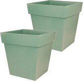 2x stuks bloempotten Toscane vierkant kunststof groen L39 x B39 x H39 cm - 38 liter - Potten/plantenpotten