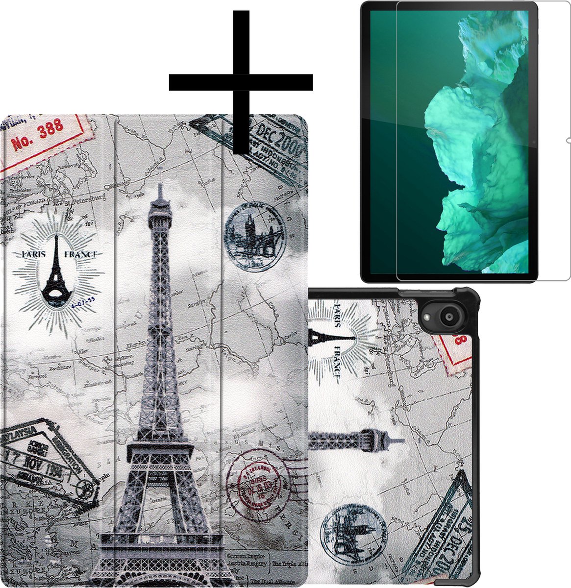Hoes - Geschikt voor Lenovo Tab P11 - Met Screenprotector - Trifold Bookcase - Hard Cover - Hardcover Book Case - Tablet Hoesje - Eiffeltoren