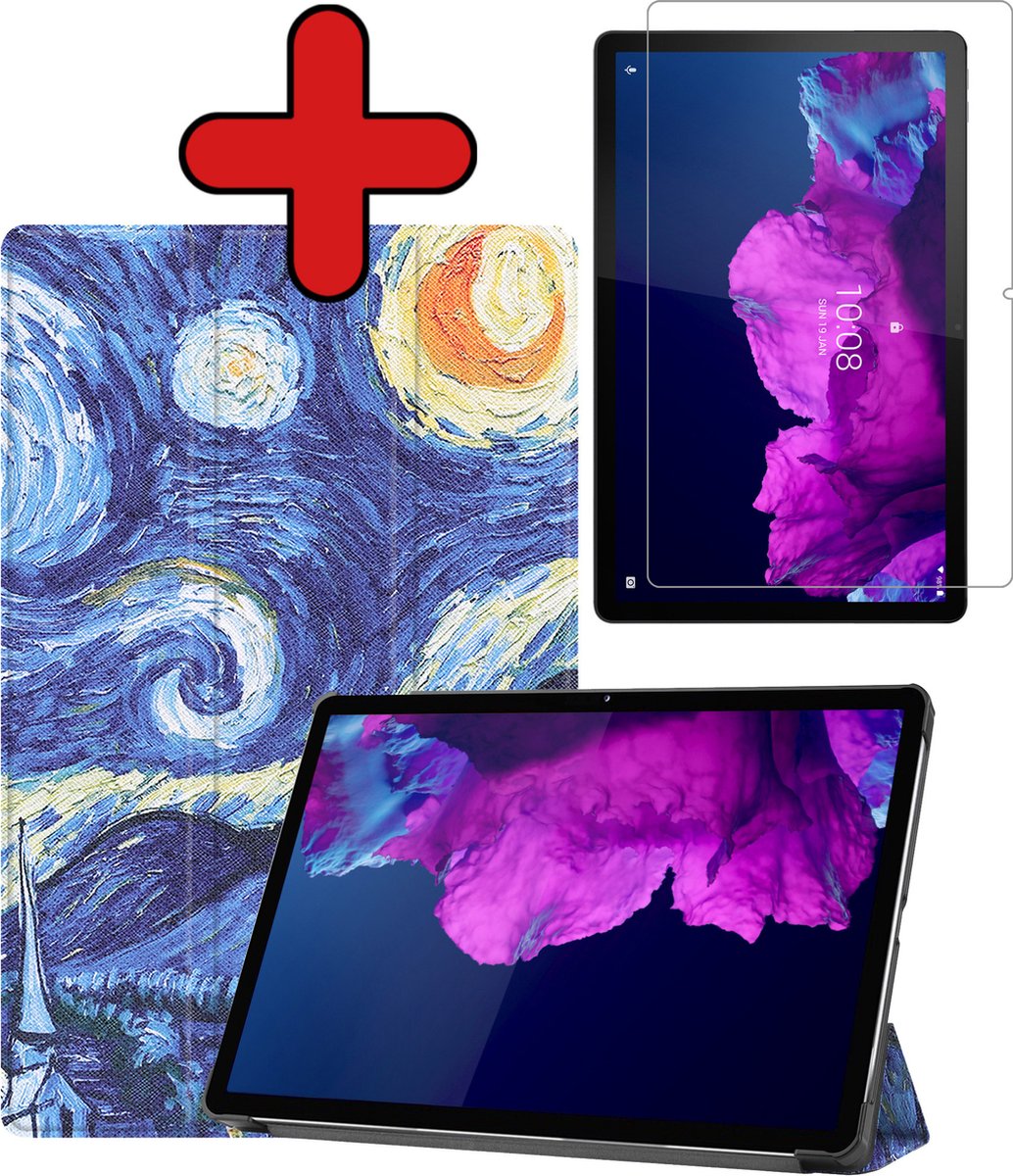 Hoesje - Geschikt voor Lenovo Tab P11 - Met Screenprotector - Hardcover Book Case - Trifold Bookcase Hoes - Hard Cover - Tablethoes - Sterrenhemel
