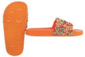 Kinder  (bad) slippers met gekleurde glitters oranje 34 (valt klein bestel 1 maat groter)