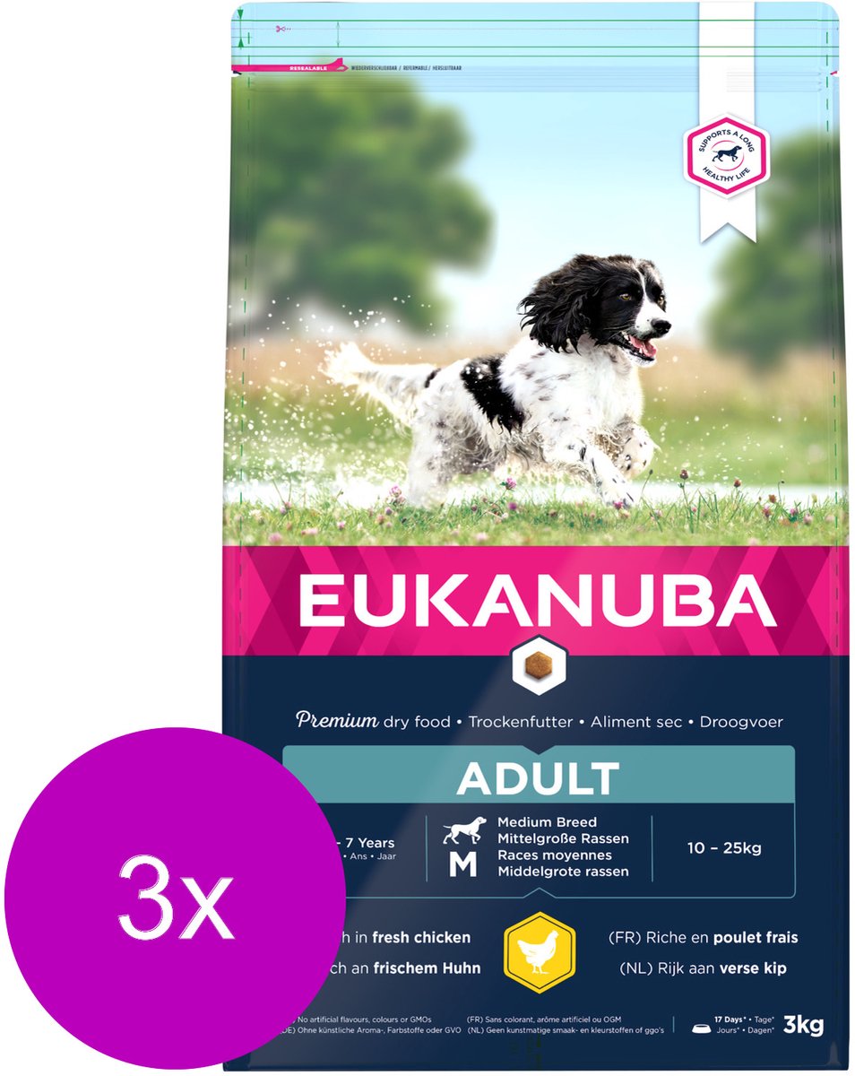 Eukanuba Active Adult Medium Breed Kip - Hondenvoer - 3 x 3 kg
