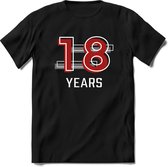 18 Years - Feest kado T-Shirt Heren / Dames - Rood / Grijs - Perfect Verjaardag Cadeau Shirt - grappige Spreuken, Zinnen en Teksten. Maat XXL
