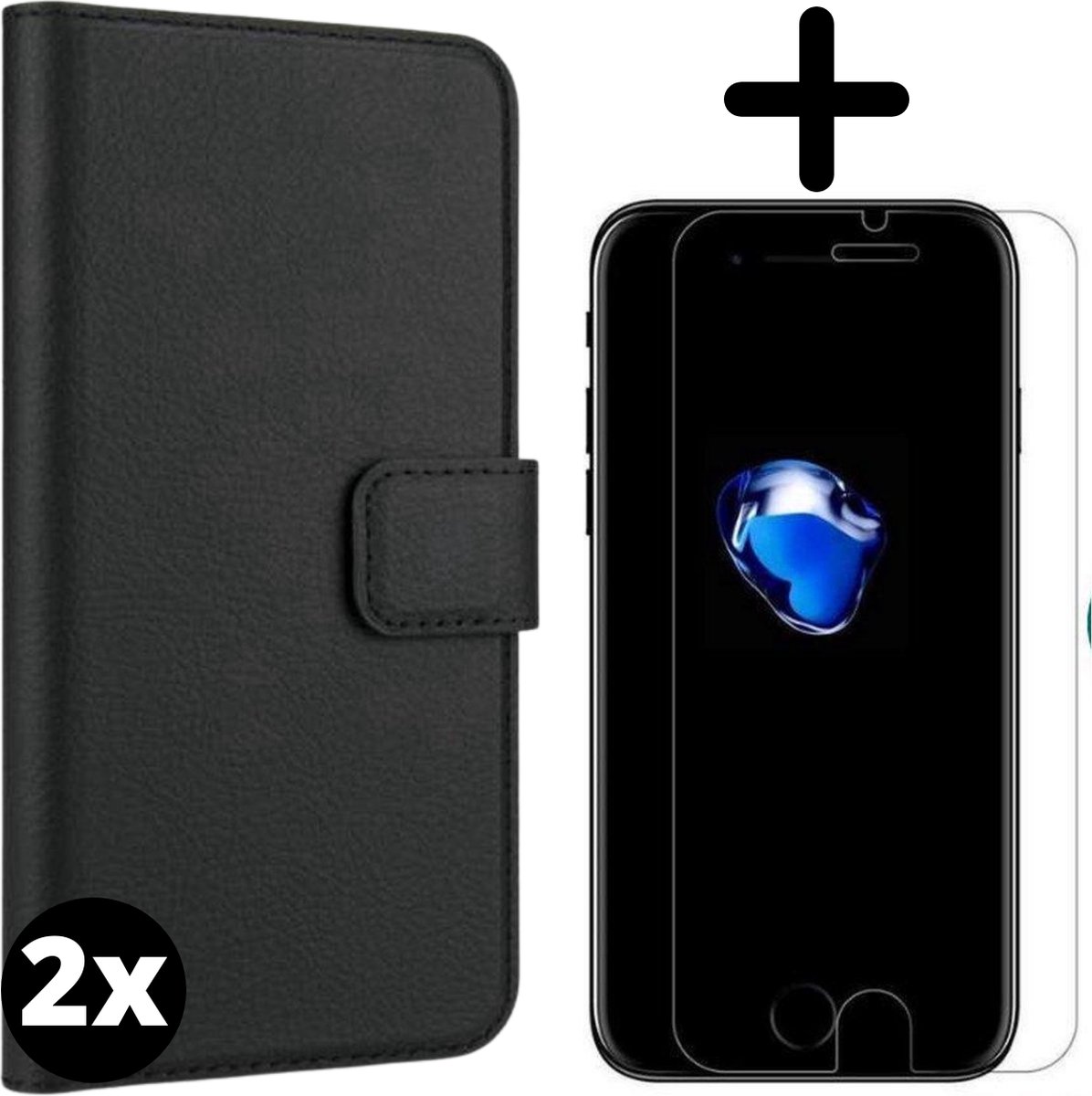Fooniq Boek Hoesje Zwart 2x + Screenprotector 2x - Geschikt Voor Apple iPhone 7/8+