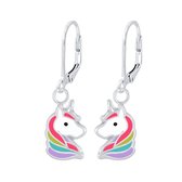 Joy|S - Zilveren eenhoorn oorbellen - multicolor unicorn - leverback sluiting