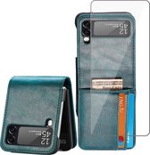 Geschikt voor Samsung Galaxy Z Flip 3 Book Case Hoesje - Screenprotector - Flip Portemonnee Turquoise met Screen Cover Protector