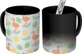 Magische Mok - Foto op Warmte Mokken - Koffiemok - Flamingo - Patronen - Zon - Magic Mok - Beker - 350 ML - Theemok