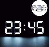 DELIPOP 3D LED Digitale Wekker, Wandklok, Digitale Klok, LED Tafelbureau, Dimbaar Nachtlampje Snooze Functie Kalender Thermometer Uur Display voor Thuis Kantoor Slaapkamer (Zwart-W