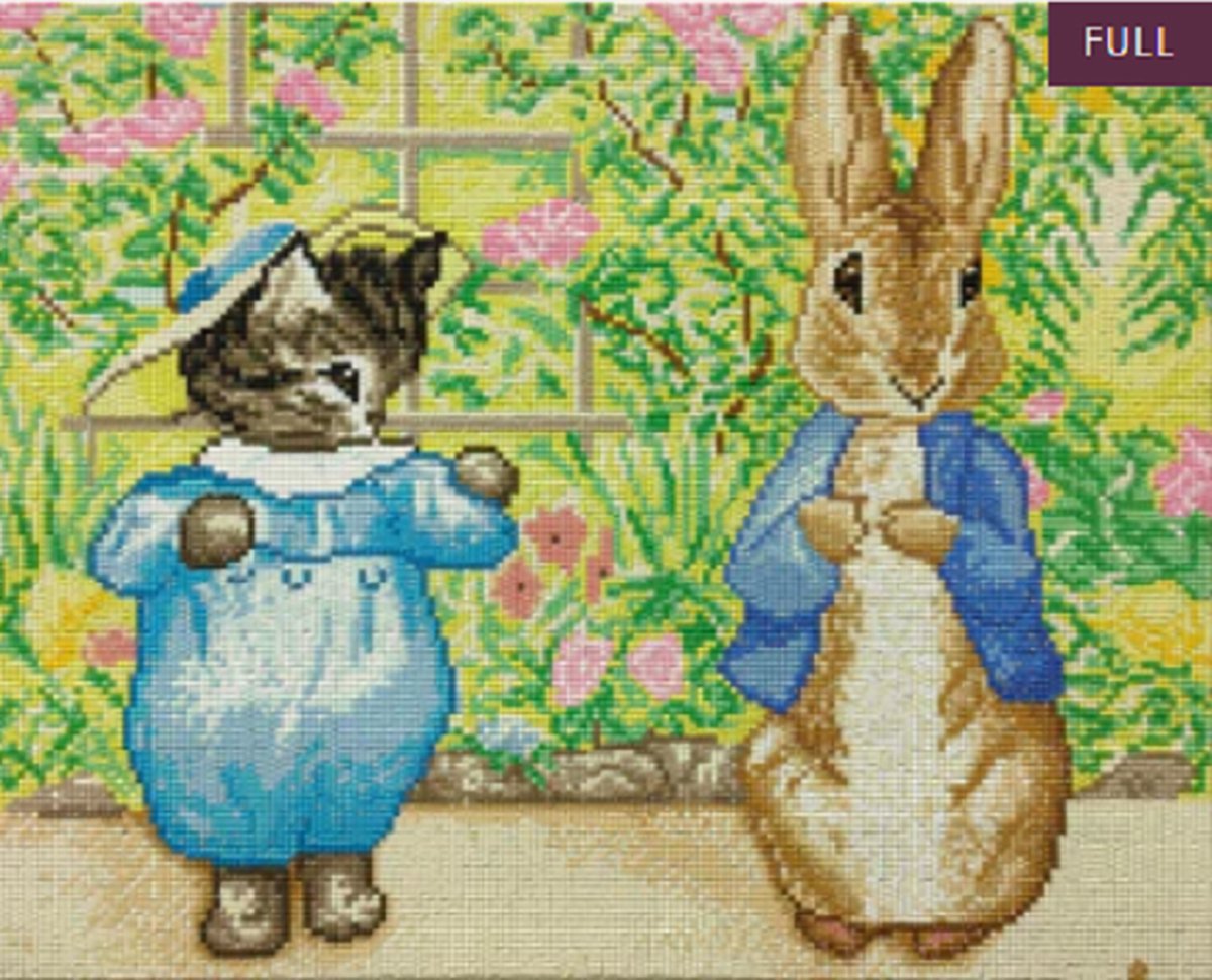 Diamond painting 40 x 50 cm crystal art partial ronde steentjes - Peter Rabbit & Tom Kitten
