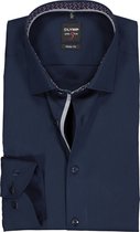 OLYMP Level 5 body fit overhemd - mouwlengte 7 - donkerblauw poplin (contrast) - Strijkvriendelijk - Boordmaat: 41