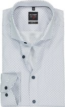 OLYMP Level 5 body fit overhemd - mouwlengte 7 - wit met licht- en donkerblauw dessin - Strijkvriendelijk - Boordmaat: 41