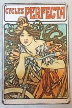 Alphonse Mucha Cycles Perfecta Fiets Reclame Art Nouveau Jugendstil Metalen Wandbord Poster