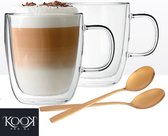 Kookpro Altom Andrea - Set van 2 Luxe Dubbelwandige Latte Macchiato Glazen 350ML + lepels - Koffie Glazen - Thee Glazen - Dubbelwandig Koffie Glas - Borosilicaatglas
