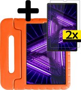 Hoes Geschikt voor Lenovo Tab M10 FHD Plus 2nd Gen Hoes Kinder Hoesje Kids Case Kinderhoes Shockproof Met 2x Screenprotector - Hoesje Geschikt voor Lenovo Tab M10 FHD Plus (2e Gen) Hoesje Kidscase - Oranje