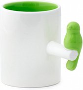 mok 300 ml 10 x 13 cm keramiek wit/groen