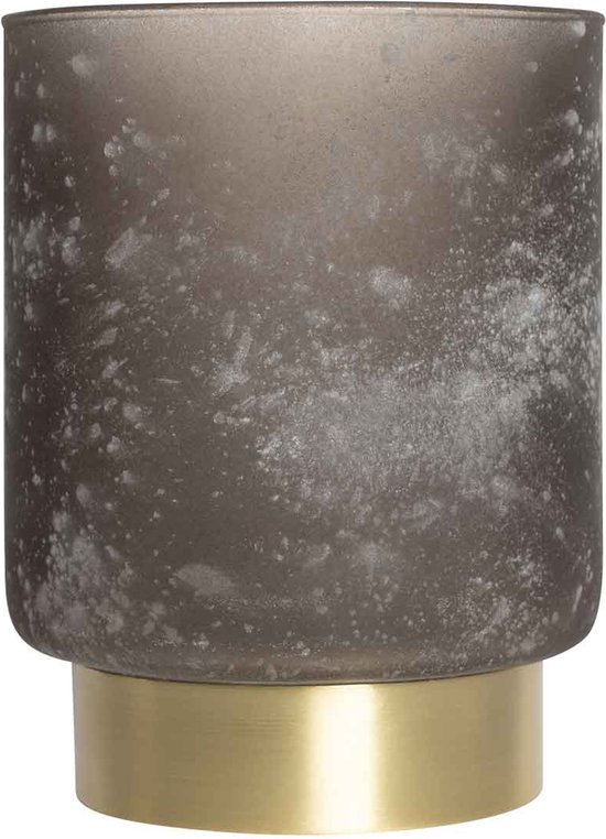 PTMD Sanna Windlicht - H10 x Ø10 cm. - Frosted Glas - Grijs Goud