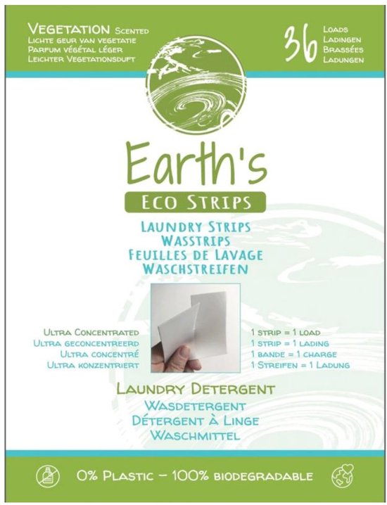 Earth's Eco - wasstrips - Eco wasmiddel - 36 wasbeurten - biologisch afbreekbaar - plasticvrij - geur: nature