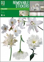 muursticker White Flowers 50 x 70 cm vinyl wit/groen