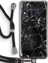 Case Company® - Samsung Galaxy A40 hoesje met Koord - Zwart Marmer - Telefoonhoesje met Zwart Koord - Bescherming aan alle Kanten en Over de Schermrand