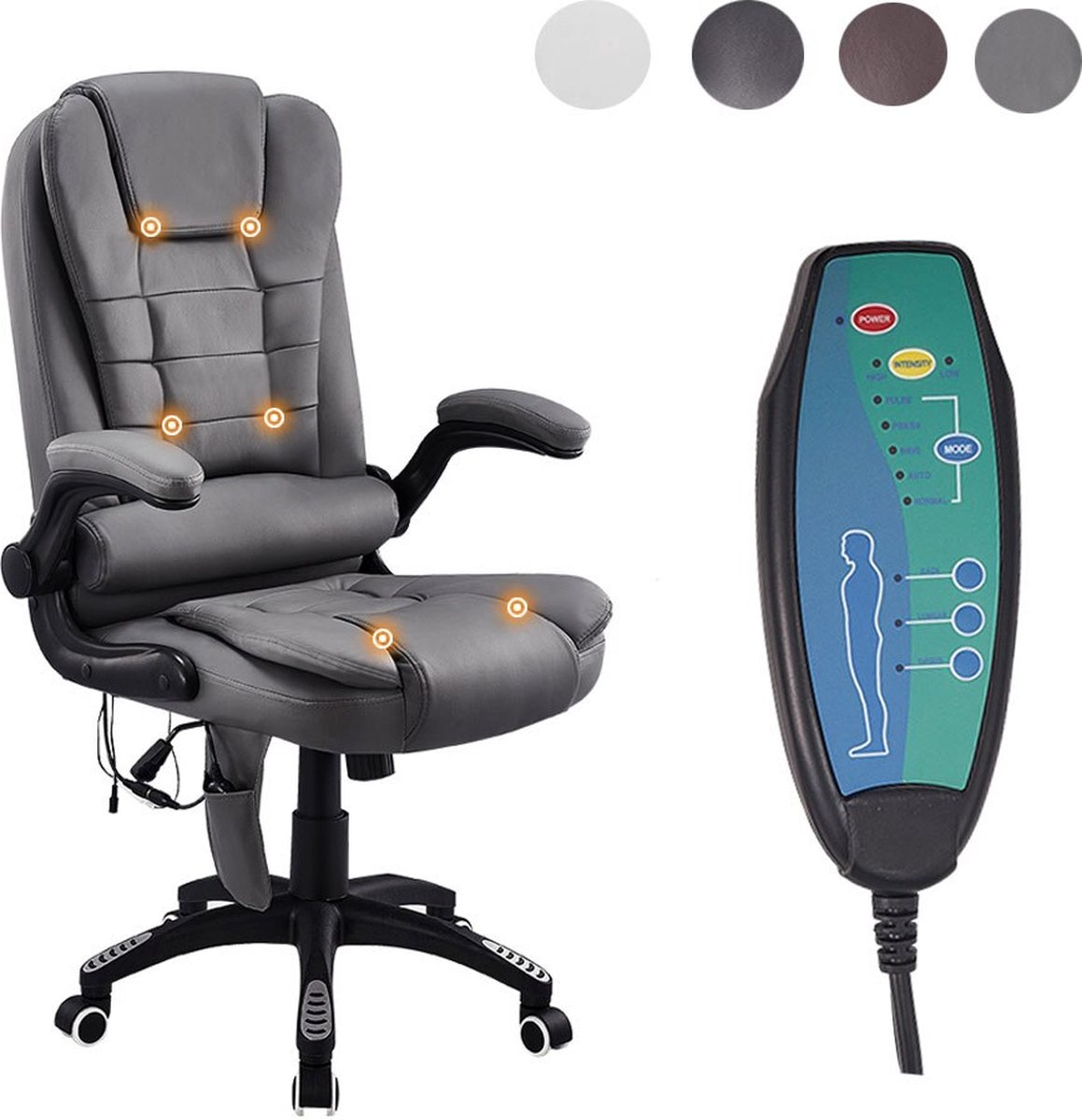 Delman Gamingstoel, racestoel, bureaustoel, computerstoel, massagefunctie met 6 vibratiepunten, managersstoel, stof, ergonomische voetensteun, 1036 (rood
