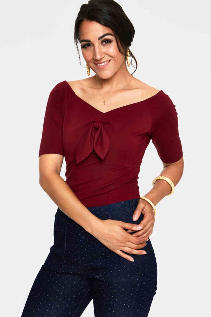 Voodoo Vixen - Anika Tie Front Top - XS - Bordeaux rood