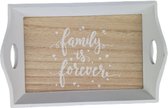 Mini dienblad met tekst "Family Is Forever" - Wit / Lichtbruin - Hout - 23 x 15 x 3 cm - Dienblad - Serveerblad - Tray - Koffiedienblad
