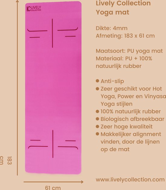 Yoga mat - Rose- PU yogamat - ashtanga mat - pro grip - 183 cm x 81 cm x 4mm - rose - yoga mat van Roze Mat. — afbeelding 3