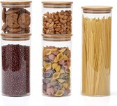 EZOWare Set van 5 Glazen Voorraadpotten, Levensmiddelen Voedsel Opslag Container van Borosilicaat Glazen met Bamboe Deksel - 2100ml / 1400ml / 600ml