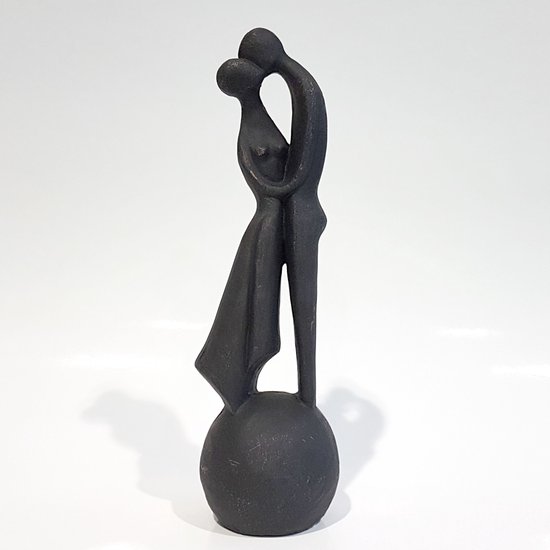 Geert Kunen / Skulptuur / Beeld / Koppel op bol - Zwart / goud - 10 x 11 x 37 cm hoog.