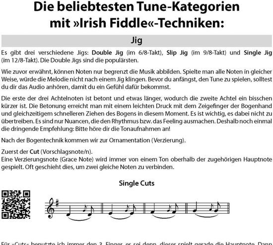 Titelpagina met de tekst 'De beliebtesten Tune-Kategorien mit 'Irish Fiddle'-Techniken: Jig'.