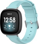 YONO Vacca Leer Bandje geschikt voor Fitbit Versa 3 / Sense - Leren Vervangende Horlogebandje Strap - Lichtblauw