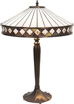 LumiLamp Tiffany Tafellamp Ø 41*59 cm E27/max 2*60W Wit, Bruin Glas in lood Art Deco Tiffany Bureaulamp Tiffany Lampen