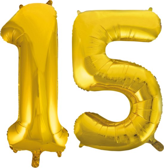 Folieballon 15 jaar Goud 66cm